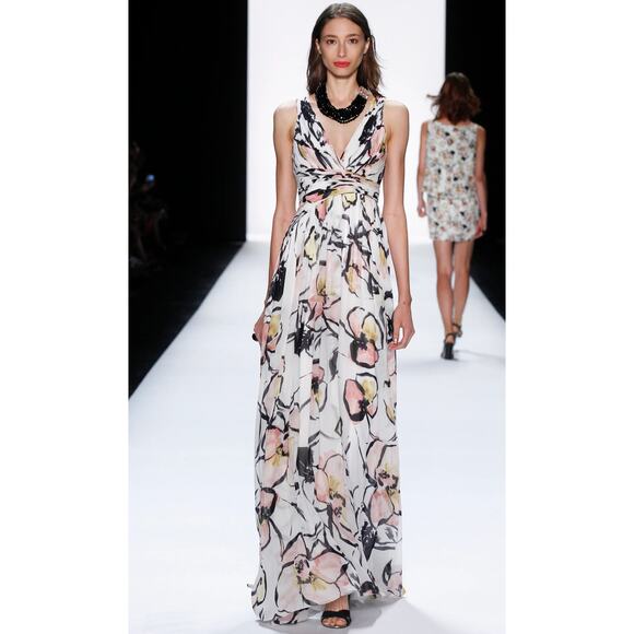BADGLEY MISCHKA Siempre Maxi Dress 2016 Runway Floral Chiffon 0 $990 - Picture 2 of 16